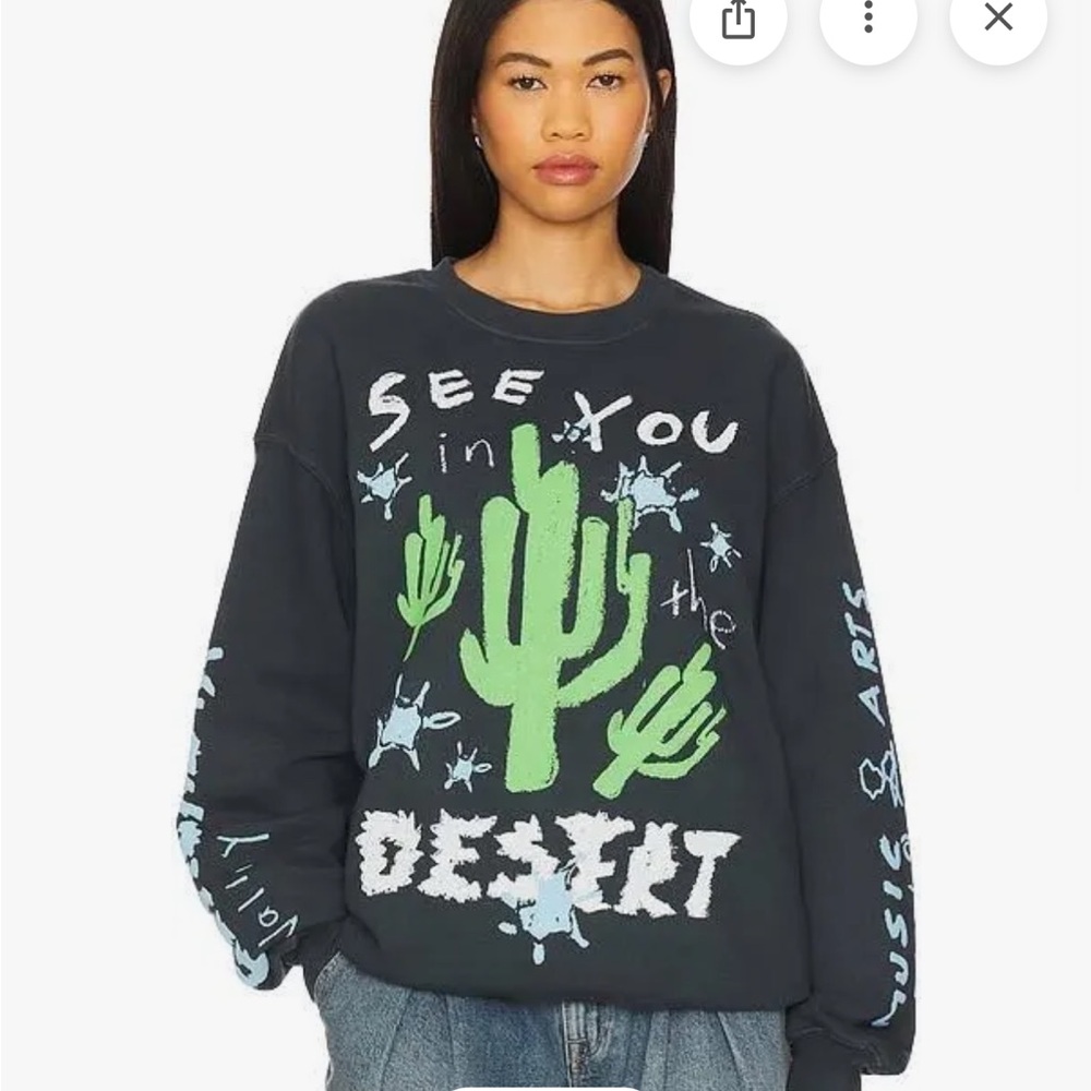 Daydreamer Black Cactus Graphic Coachella Sweatshirt